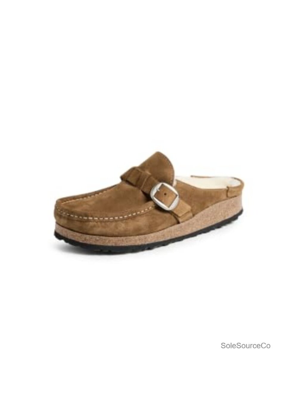 Buckley Shearling Clog Suede Slip-On Mule with Adjustable Buckle